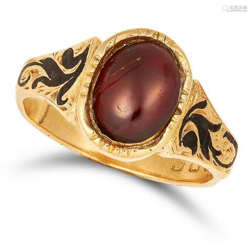 ANTIQUE GARNET AND ENAMEL MOURNING RING, CIRCA 1854 set