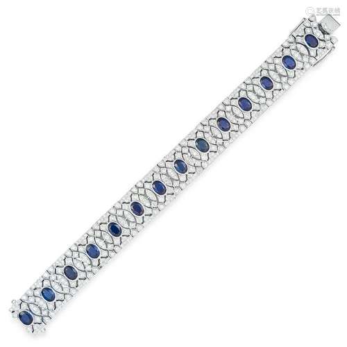 A SAPPHIRE AND DIAMOND BRACELET comprising of a row of