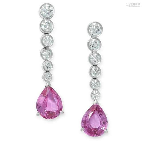 A PAIR OF 3.50 CARAT CEYLON NO HEAT PINK SAPPHIRE AND