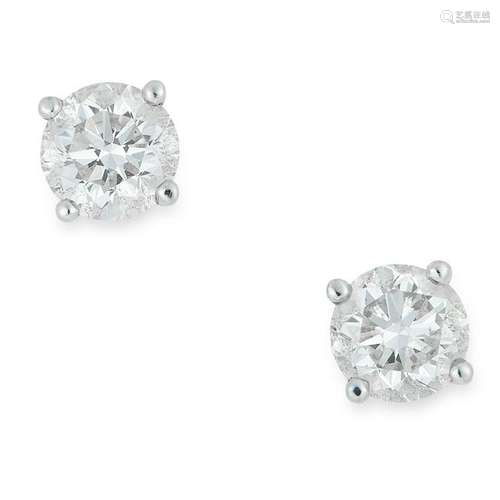 A PAIR OF 2.02 CARAT DIAMOND STUD EARRINGS each set