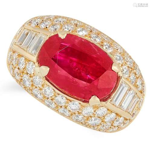 A 7.61 CARAT BURMA NO HEAT RUBY AND DIAMOND TROMBINO