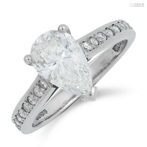 A 1.51 CARAT SOLITAIRE DIAMOND RING set with a pear cut