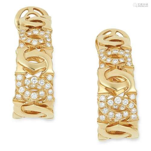 A PAIR OF C DE CARTIER DIAMOND HOOP CLIP EARRINGS,