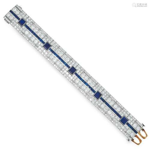 AN ART DECO SAPPHIRE AND DIAMOND BRACELET set with five