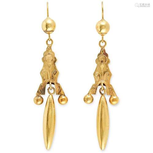 ANTIQUE ARTICULATED GOLD DROP EARRINGS set with an