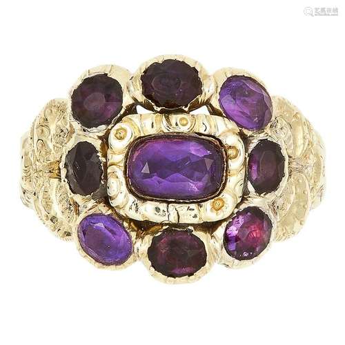 ANTIQUE AMETHYST MOURNING RING, 1822 set with oval and