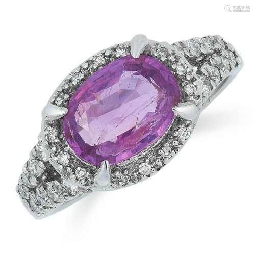 PINK SAPPHIRE AND DIAMOND RING set with an oval cut