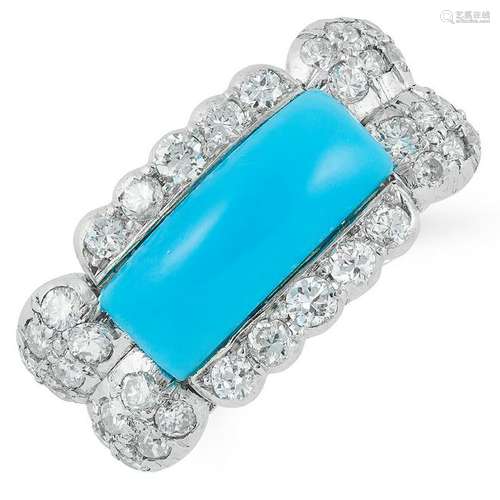 TURQUOISE AND DIAMOND DRESS RING comprising of polished