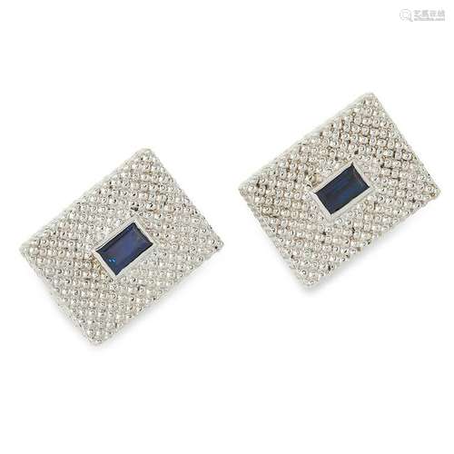 A PAIR OF SAPPHIRE  CUFFLINKS, FRED set with step cut