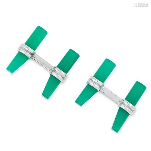 A PAIR OF CHRYSOPRASE CUFFLINKS, BOUCHERON each set