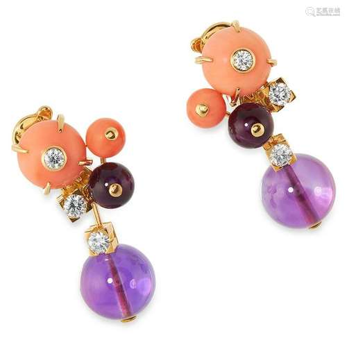 A PAIR OF AMETHYST CORAL AND DIAMOND DELICE DE GOA