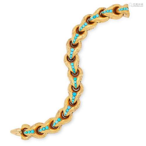 AN ANTIQUE TURQUOISE FANCY LINK BRACELET the gold fancy