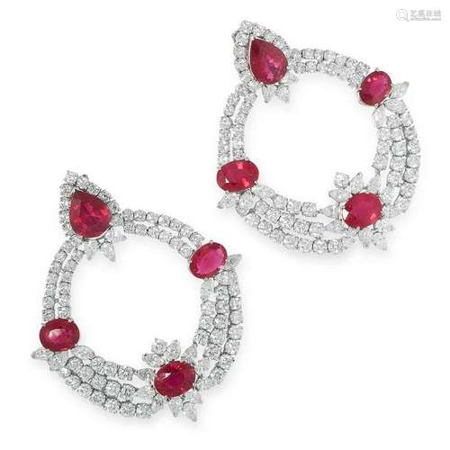 A PAIR OF RUBY AND DIAMOND CLIP EARRINGS each