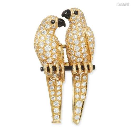 A DIAMOND AND ONYX LOVE BIRD BROOCH, CARTIER designed