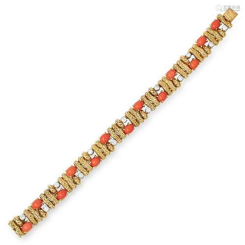 A CORAL AND DIAMOND BRACELET, ANDRE VASSORT 1950s set