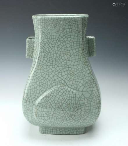 CELADON CRACKLE VASE WITH LUG HANDLES