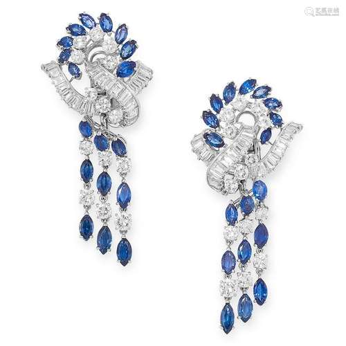 A PAIR OF SAPPHIRE AND DIAMOND CLIP EARRINGS of