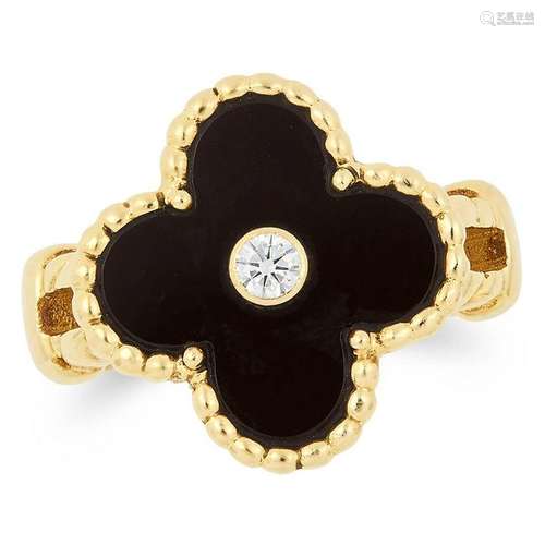 AN ONYX AND DIAMOND ALHAMBRA RING, VAN CLEEF & ARPELS