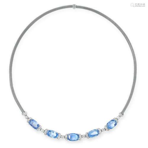 A CEYLON SAPPHIRE AND DIAMOND NECKLACE comprising of