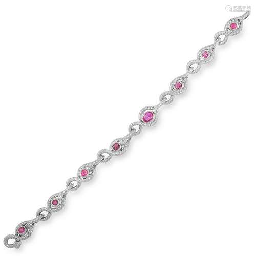 A RUBY AND DIAMOND BRACELET the twisted rope links set