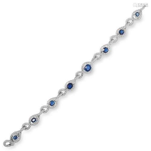 A SAPPHIRE AND DIAMOND BRACELET the twisted rope links