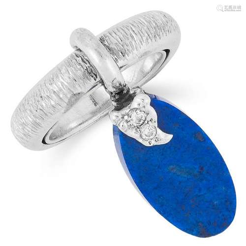 A LAPIS LAZULI AND DIAMOND DRESS RING, FRED set with an