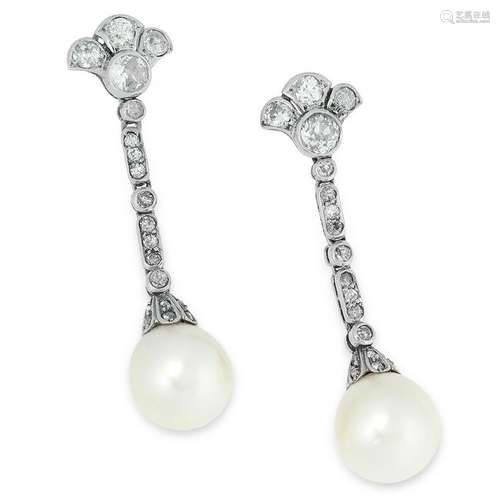 A PAIR OF ANTIQUE NATURAL PEARL AND DIAMOND EARRINGS