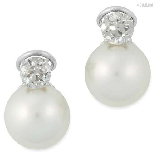 A PAIR OF CULTURED PEARL AND DIAMOND EARRINGS each set