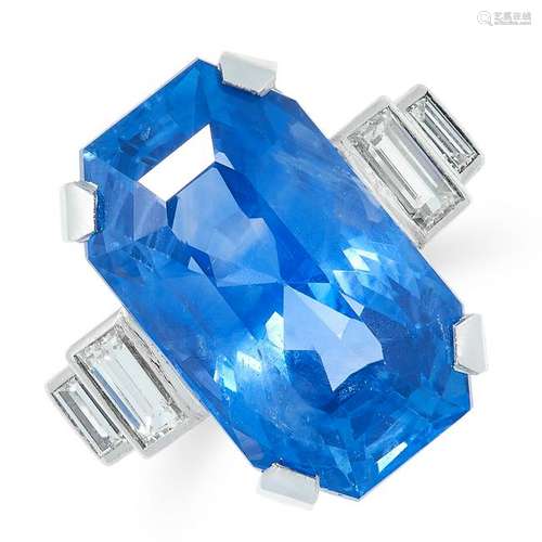 A 21.36 CARAT CEYLON NO HEAT SAPPHIRE AND DIAMOND RING