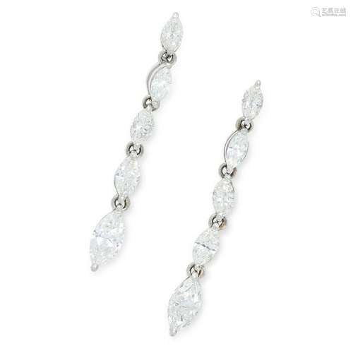 A PAIR OF DIAMOND DROP EARRINGS each comprising of a