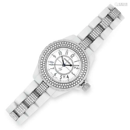 A LADIES J12 DIAMOND AND CERAMIC WRISTWATCH, CHANEL set