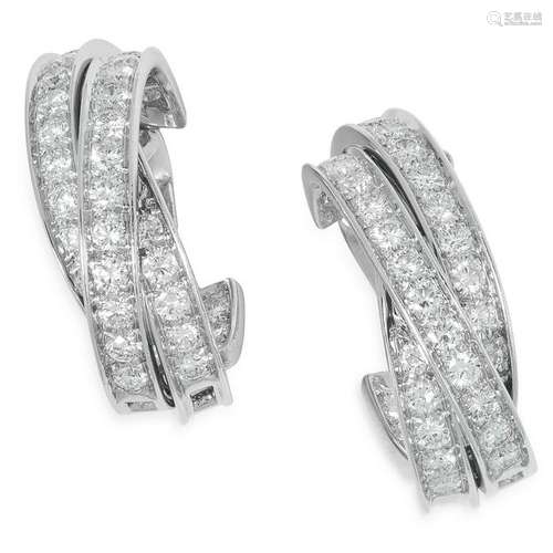 A PAIR OF TRINITY DE CARTIER DIAMOND HOOP EARRINGS,