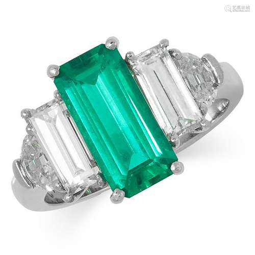 AN UNTREATED COLOMBIAN EMERALD AND DIAMOND RING