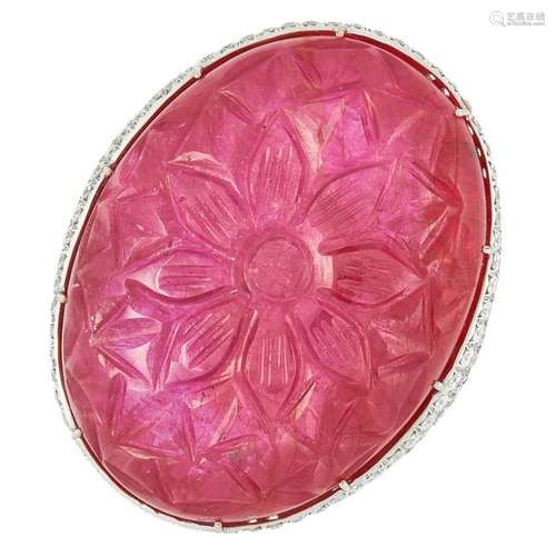 A MUGHAL CARVED RUBY AND DIAMOND DRESS RING, MICHELE