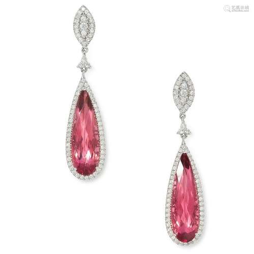 A PAIR OF PINK TOURMALINE AND DIAMOND EARRINGS each set