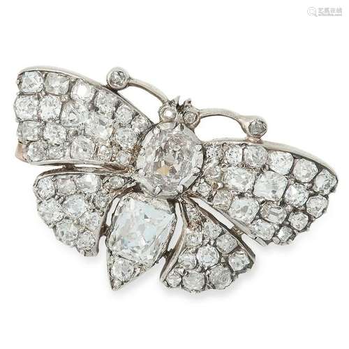 AN ANTIQUE DIAMOND BUTTERFLY BROOCH, 19TH CENTURY set