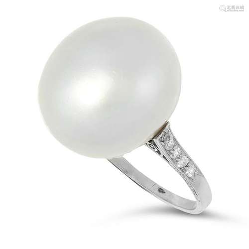 A LARGE AND IMPORTANT NATURAL PEARL AND DIAMOND RING,