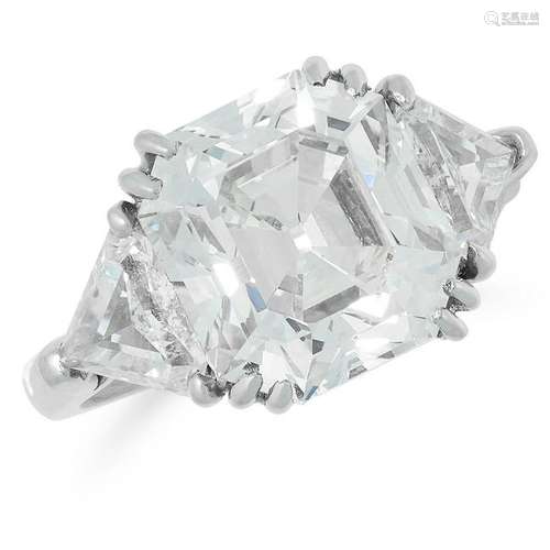 A 6.38 CARAT DIAMOND RING set with an asscher cut