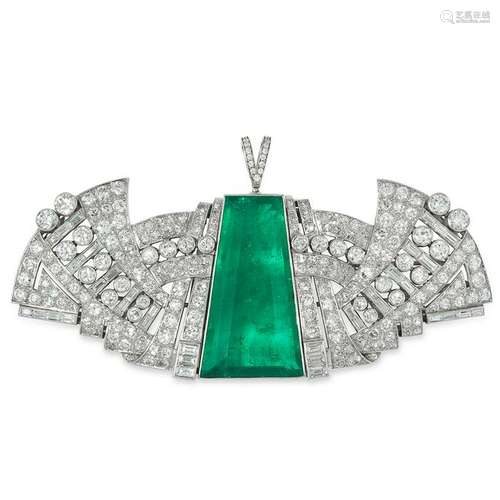 A 50.35 CARAT COLOMBIAN EMERALD AND DIAMOND PENDANT /