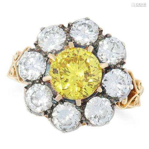 A 1.61 CARAT FANCY VIVID GREENISH YELLOW DIAMOND RING