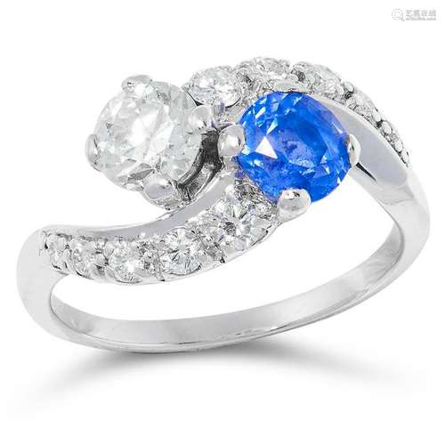 A 1.35 CARAT KASMIR SAPPHIRE AND DIAMOND TOI ET MOI