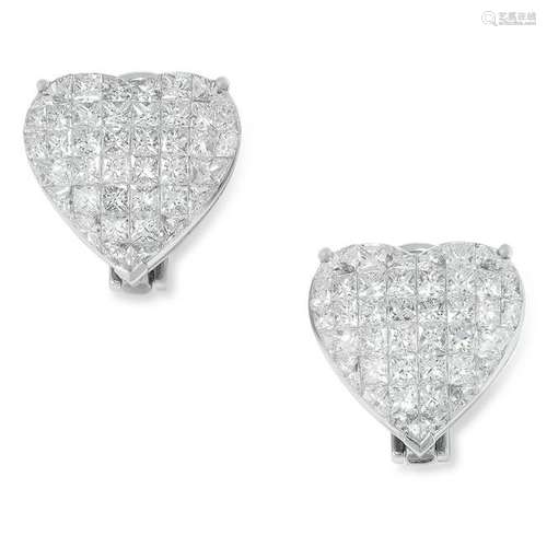 A PAIR OF DIAMOND HEART EARRINGS each earring mystery