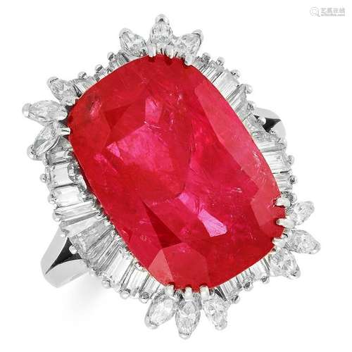 A BURMA NO HEAT RUBY AND DIAMOND RING set with a