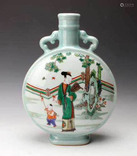 CHINESE PORCELAIN CELADON MOON FLASK