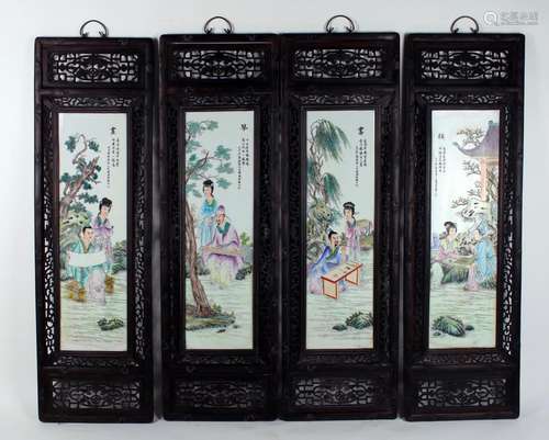 4 PORCELAIN GARDEN SCENE PLAQUES