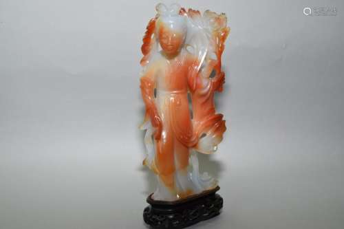 Qing Chinese Red and White Agate Carved Maiden