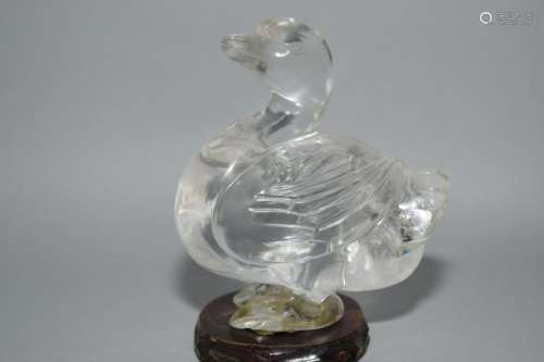 Qing Chinese Rock Crystal Carved Duck