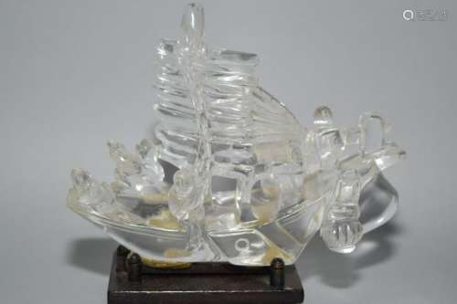 Qing Chinese Rock Crystal Carved Boat