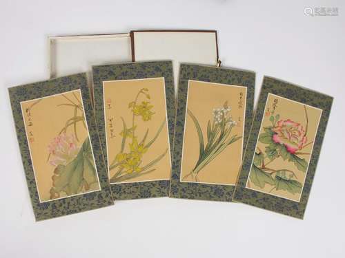 PORTFOLIO OF 4 CHINESE BOTANICAL PAINTINGS