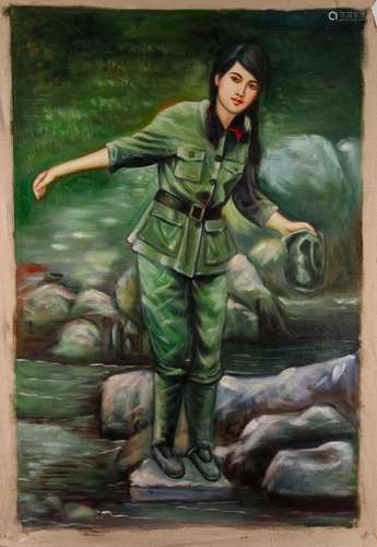 REVOLUTIONARY GIRL CROSSING WATER ON CANVAS